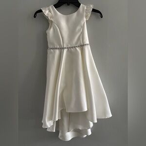 Rare Editions Ivory Kids Flower Girl Dress with Ruffle Sleeves Long Train Back